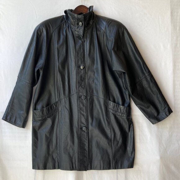 Vintage Womens Black Genuine Leather Jacket Coat Size Medium M 90s Made in Korea - Picture 4 of 16
